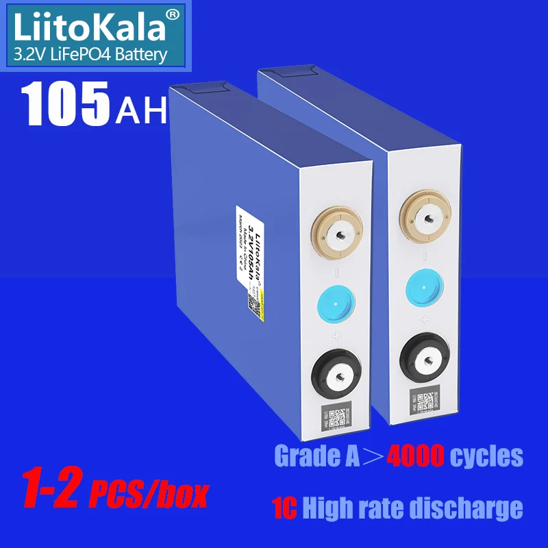 

1-2PCS LiitoKala 3.2V 105Ah Lifepo4 Rechargeable Battery For 12V 24V 48V E- vehicle EV RV Solar Storage Golf Cart Inverter DIY