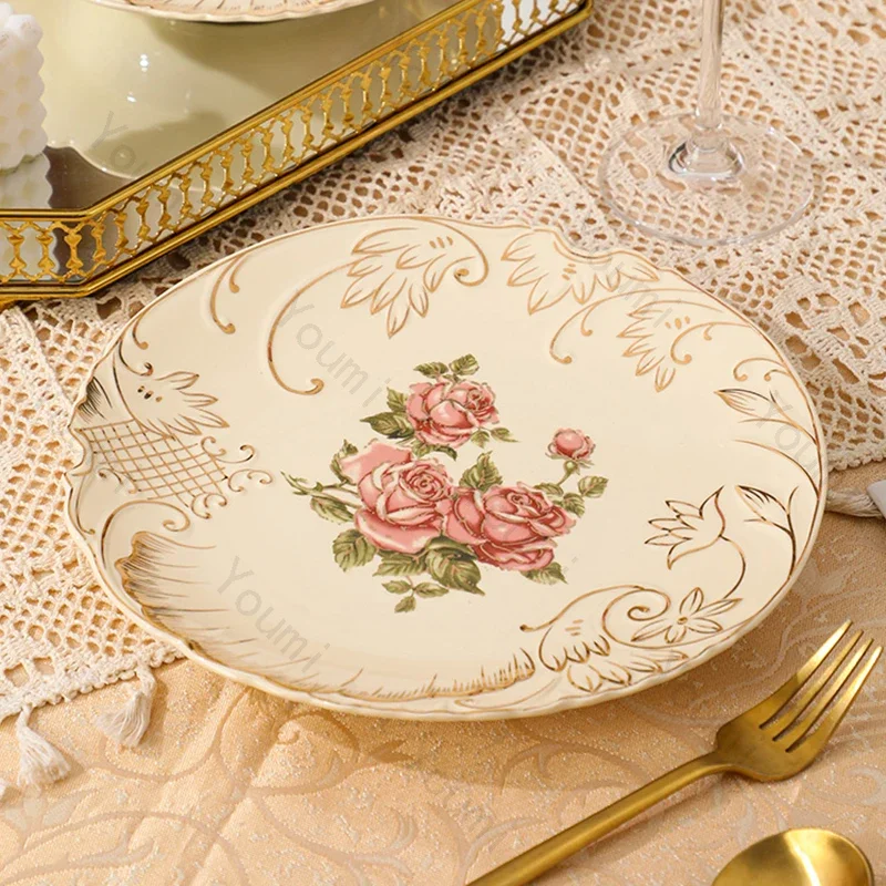 Light Luxury Ceramic Plates European Style High End Dinner Plate Household Dishes Fish Plate Large Soup Bowl Exquisite Tableware