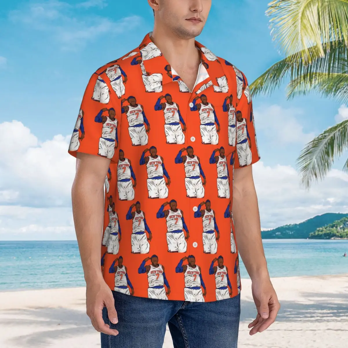 Carmelo Anthony Celebration Sketch Hawaiian Shirts Funny Men Short Sleeve Shirt for Summer Beach Men's Lapel Tops