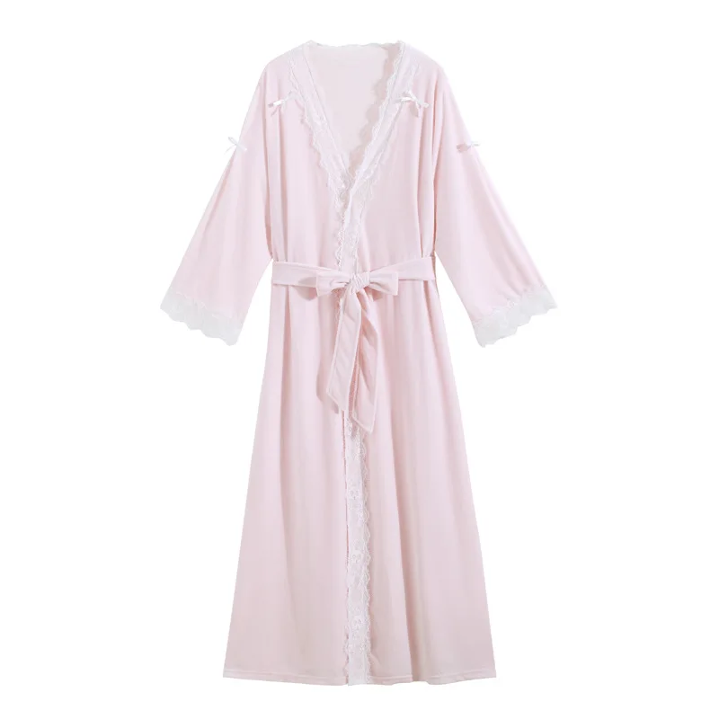 Velvet Robe for Women Sweet Velvet Warm French Palace Princess Pink Bathrobe Loose Autumn Winter V-neck Pajama