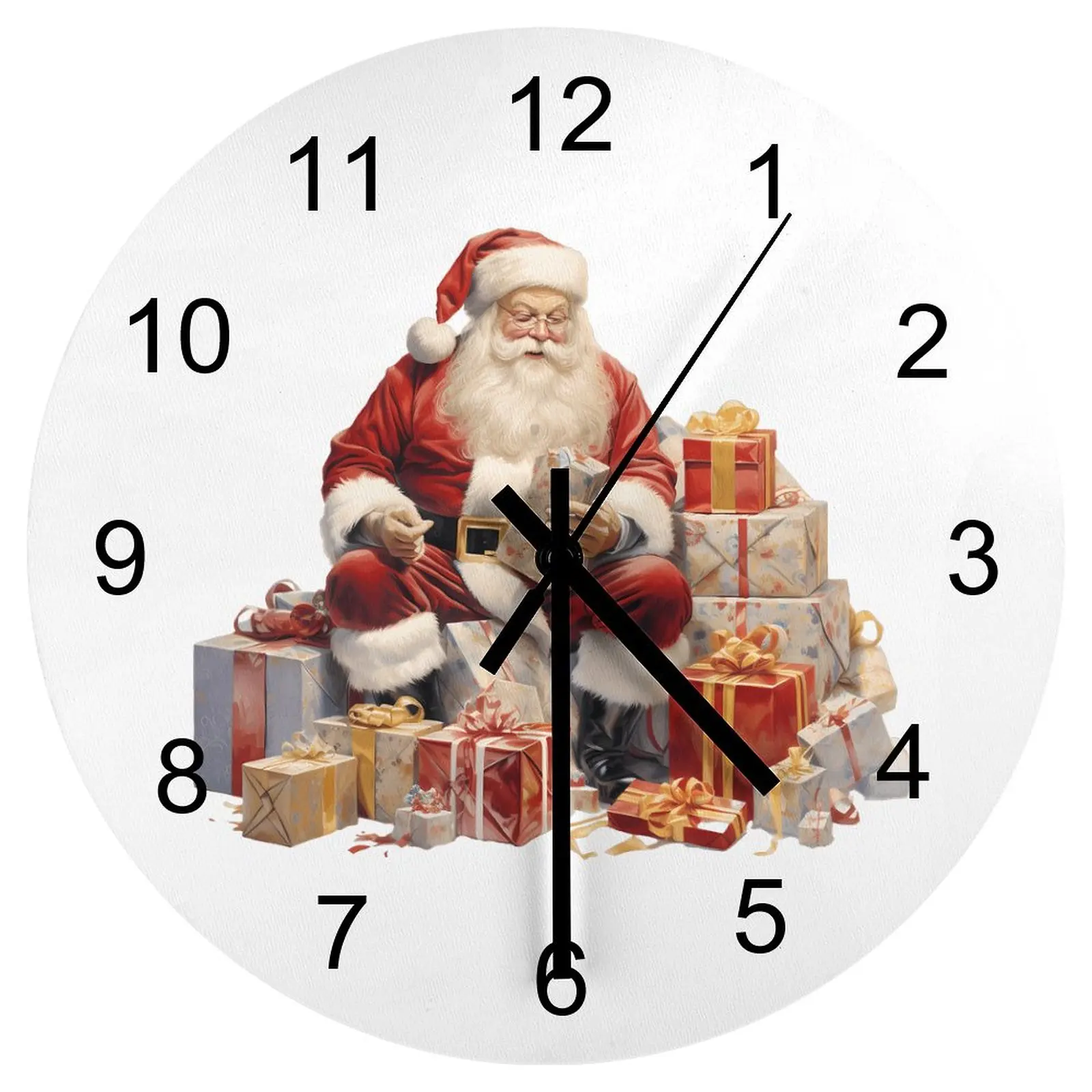 

Kitchen Wall Clock Santa Claus Clocks 12 inch Mute Wooden Round Multicolor Wall Mounted Classic