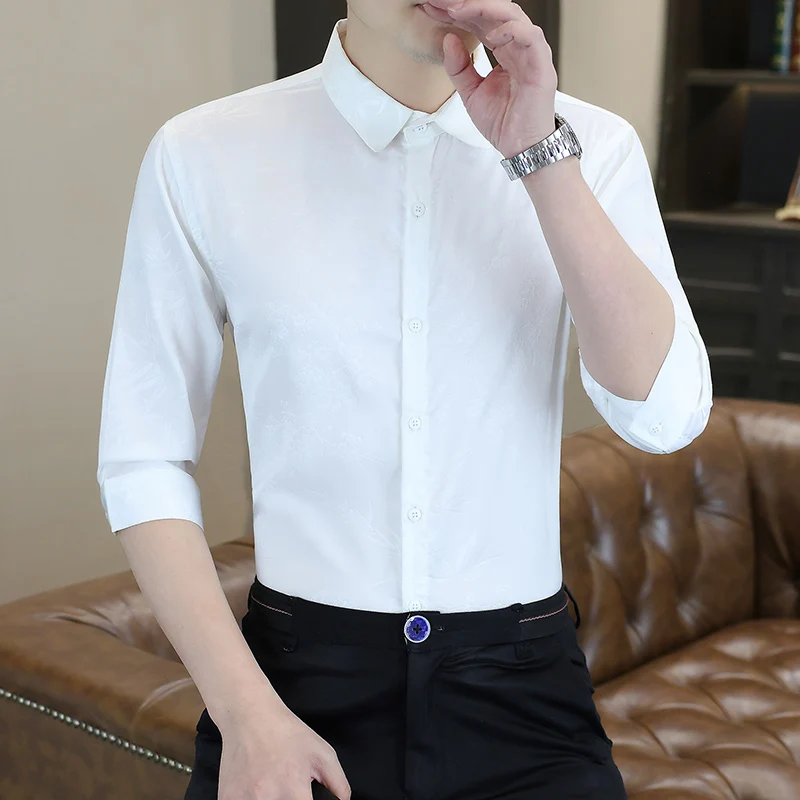 

Slim Fit Men's Color ort Sve irt Casual Five-Quarter Length Faionable Hair St Iron-Free Breathable Summer...