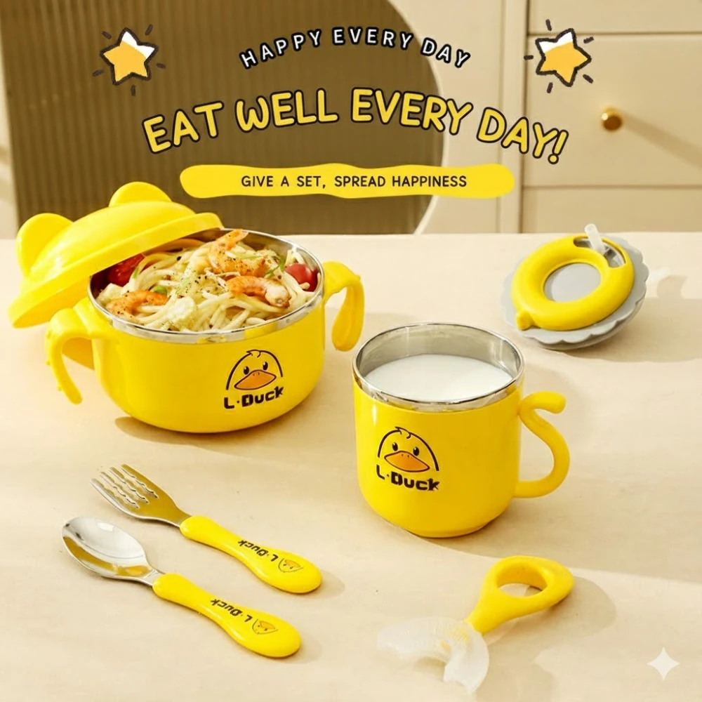 304 Stainless Steel Baby Feeding Sets Anti-Scalding Children Bowl Cup Fork Spoon Training Chopsticks Tableware Kids Accessories