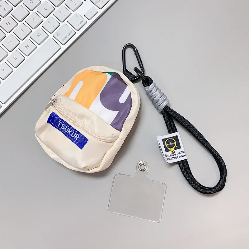 トレンドのカラーブロックチャーム：小さめスクールバッグデザイン、ミニバッグ、コインケース、ストラップ、イヤホンケース、リップ収納