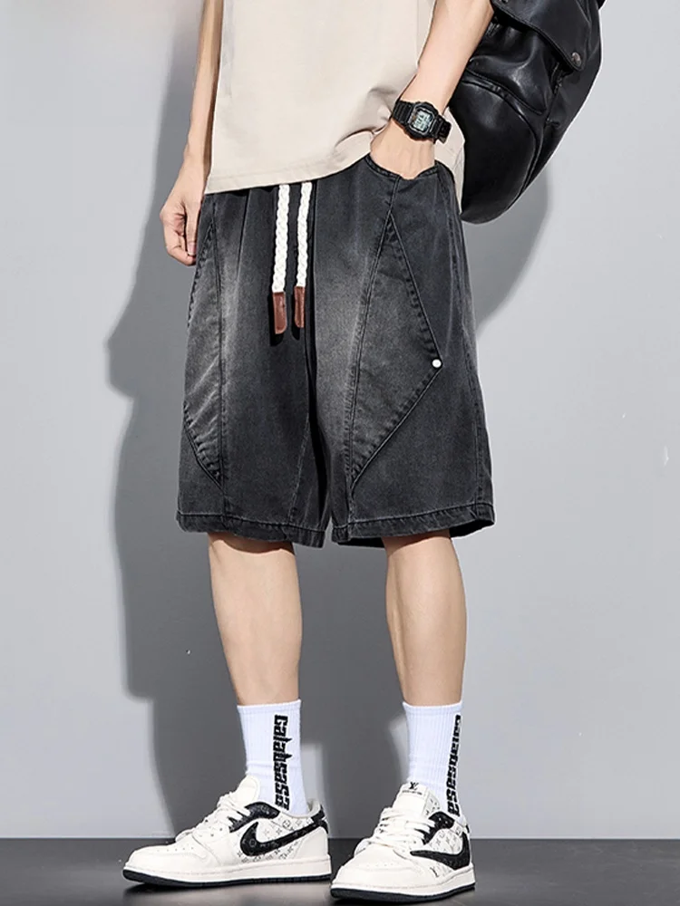 모차오 아메리칸 슬레 캐주얼 루즈 남성용 통기성 시원한 느낌 데님 5부 길이 여름 레저 바지