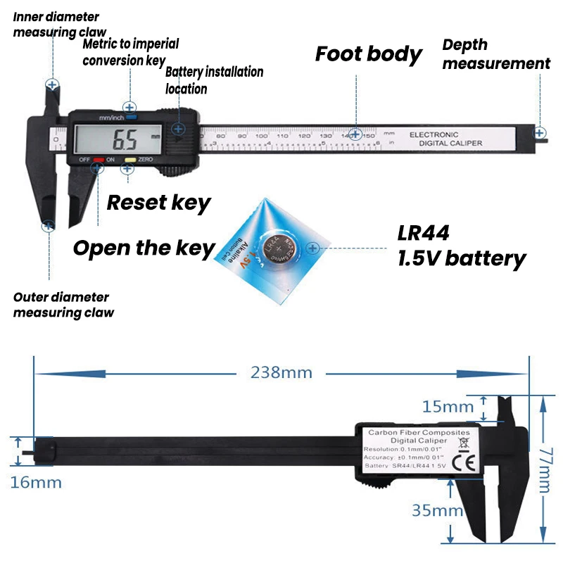 Electronic Pachometer Digital Caliper Vernier LCD Digital Electronic Vernier Caliper Gauge Micrometer Measuring Tool