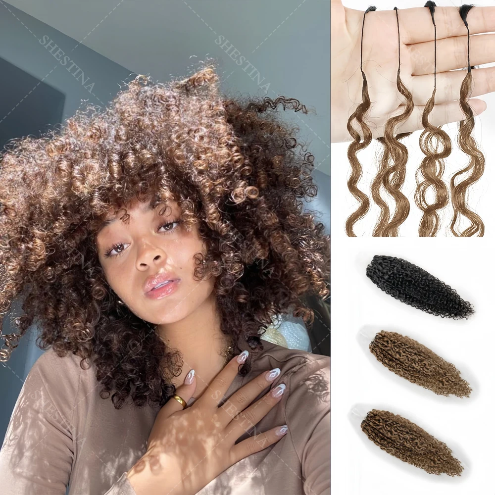 

#4 Brown Afro Kinky Curly Crochet Hair 100% Bulk Human Hair Extensions 12A Small Spirals Curly Micro Ring Loop Soft Hair Bundles