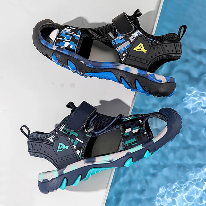 Summer Boys Sandals Casual Children Kids Rubber School Breathable Anti-Slip Beach Shoes Outdoor Anti-Bump Closed Toe Sandails