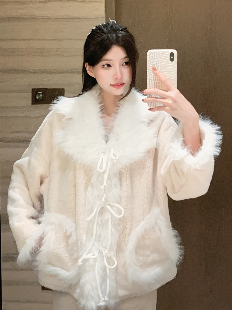 coral-fce-spwear-women's-long-sve-fluffy-collar-home-clothes-autumn-winter-warmth-outerwear-velvet-pajamas