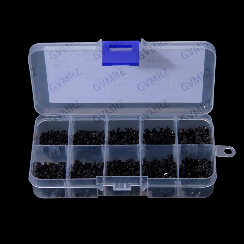 500PCS M2 M2.5 M3 ​​Black Carbon Steel Phillips Countersunk Self-Tapping Screws M2 M2.5 M3