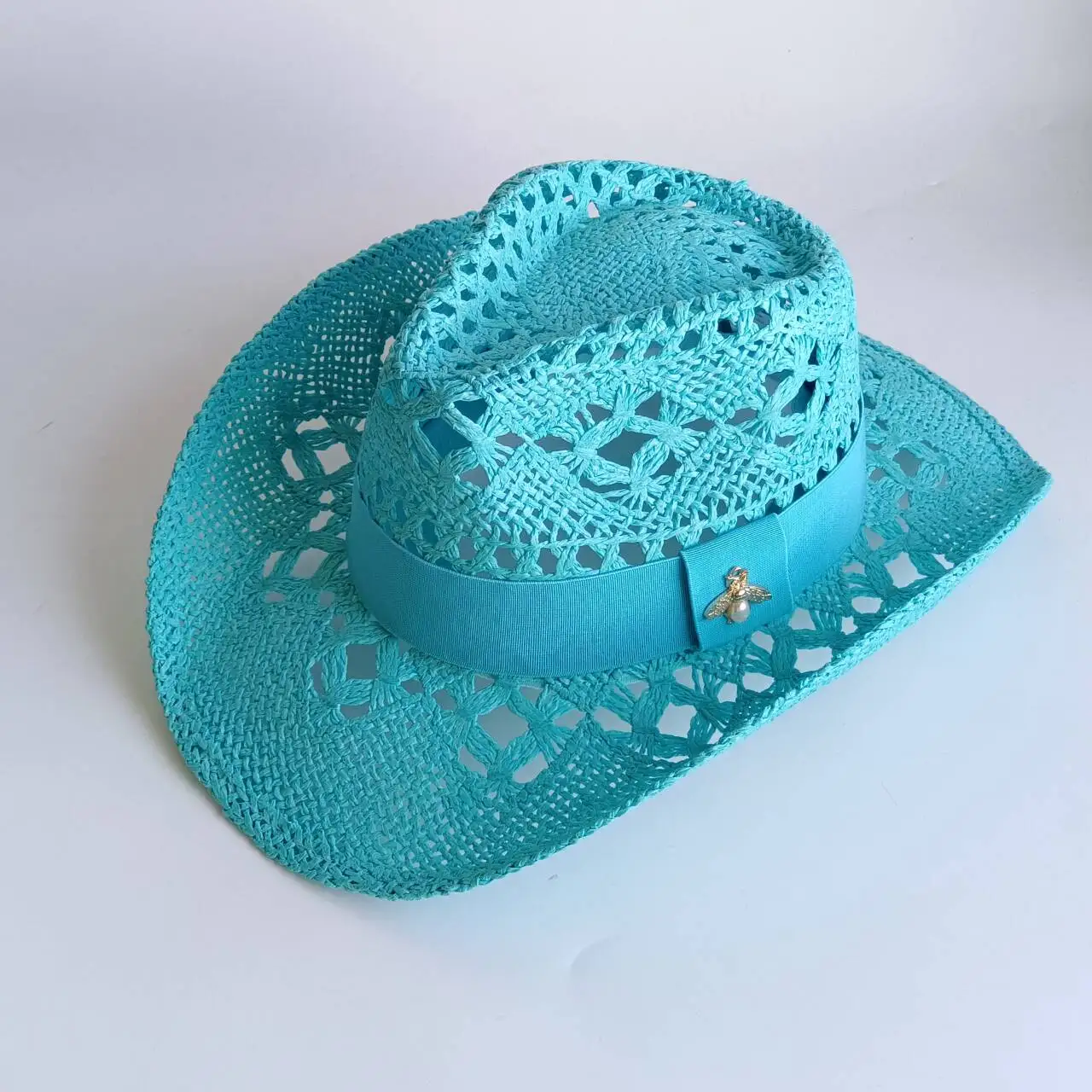 Stroh Cowboyhut rot hand gewebte hohle Malan Blume Männer und Frauen Sommers onnenhut westlichen Cowboyhut Sombrero Vaquero Mujer – Detail 6