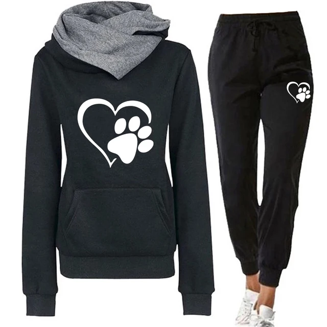 Autumn Winter Women Tracksuit Love Heart Printed Hoodies and Sweatpants 2 Pieces Set Casual Streetwear Female Outfits 3XL