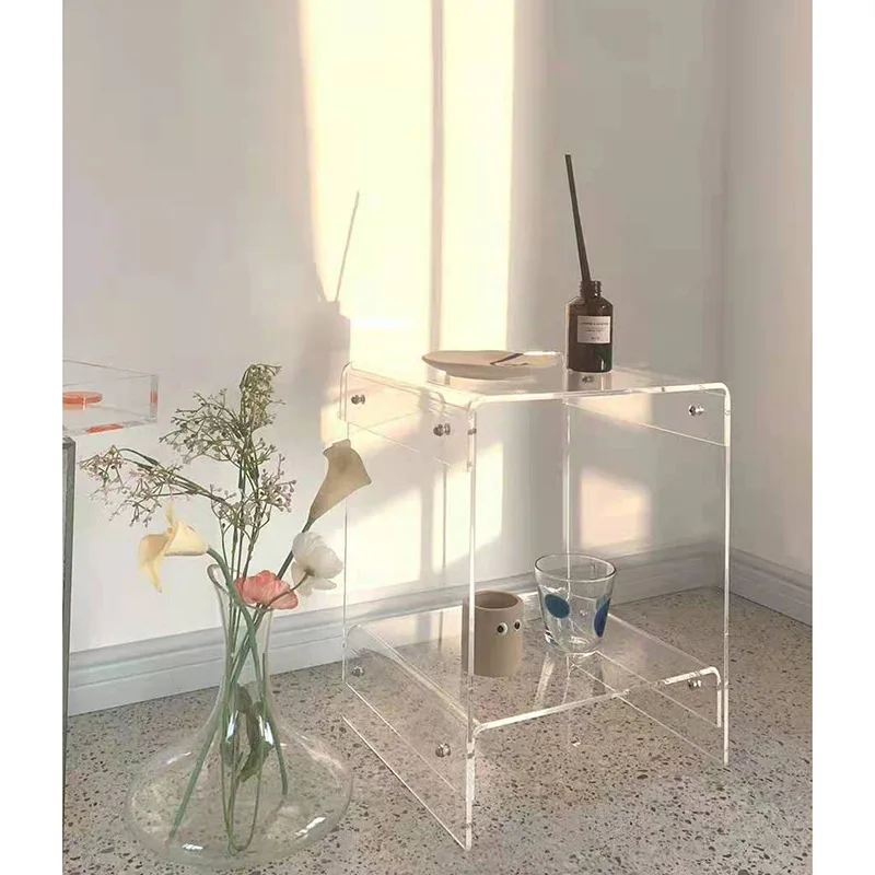 Nordic Simple Double-Layer Coffee Table Ins Acrylic Transparent Bedside Table Side Table Home Small Apartment Tea Cabinet Spot