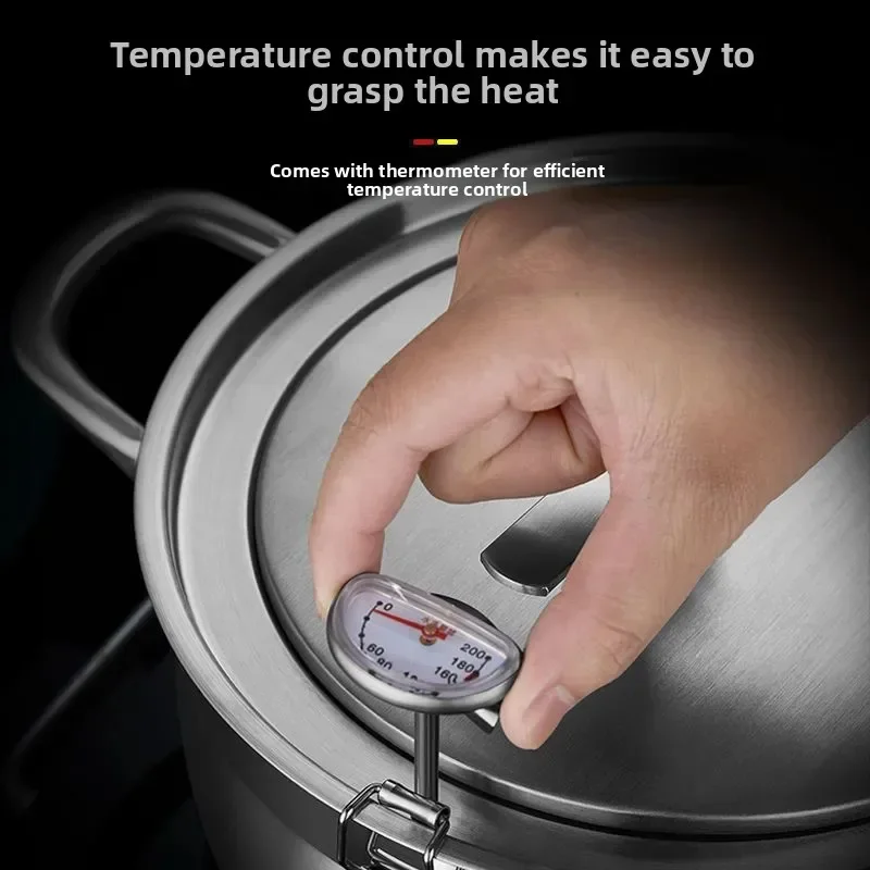 Japanese Deep Frying Pot with a Thermometer and a Lid 304 Stainless Steel Kitchen Tempura Fryer Pan 20 24 cm