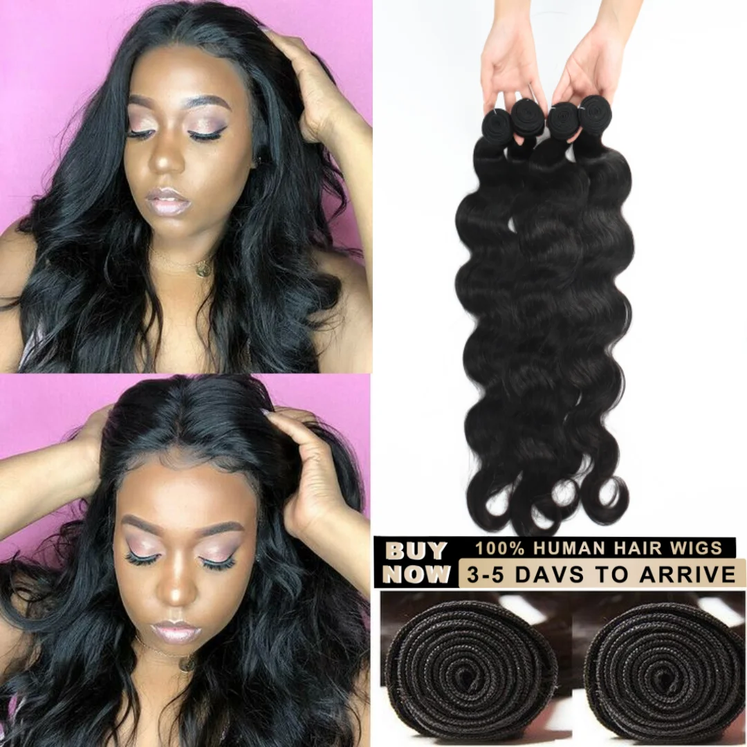 Fasci di capelli umani da 32 36 pollici fasci di capelli umani 2/3/4 tessitura brasiliana onda del corpo nero naturale per donne nere