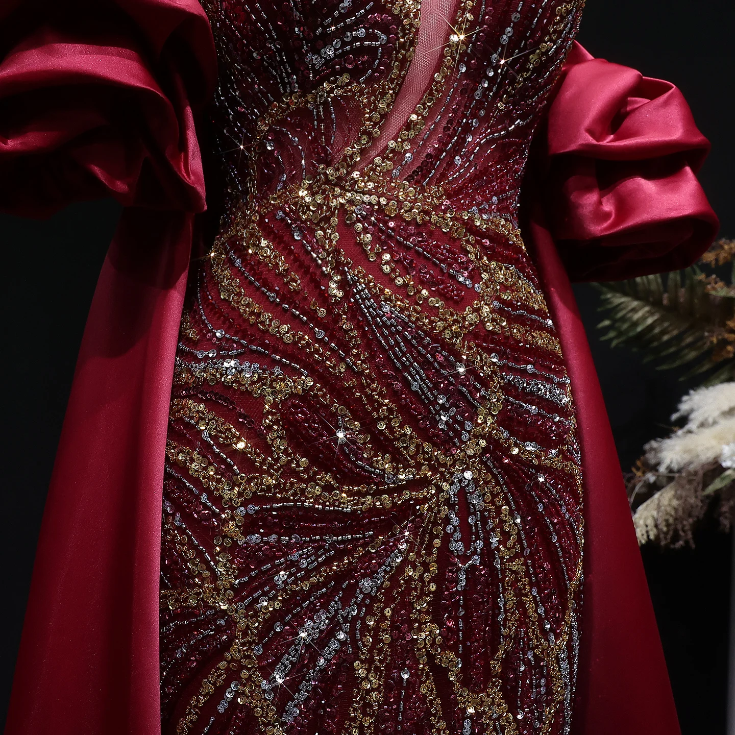 Sharon Said Elegantes Grünes Meerjungfrauenkleid mit Perlenstickerei, Schulterfrei, mit Satinumhang, Damen-Partykleid, SS157, Anpassbar – Detail 24