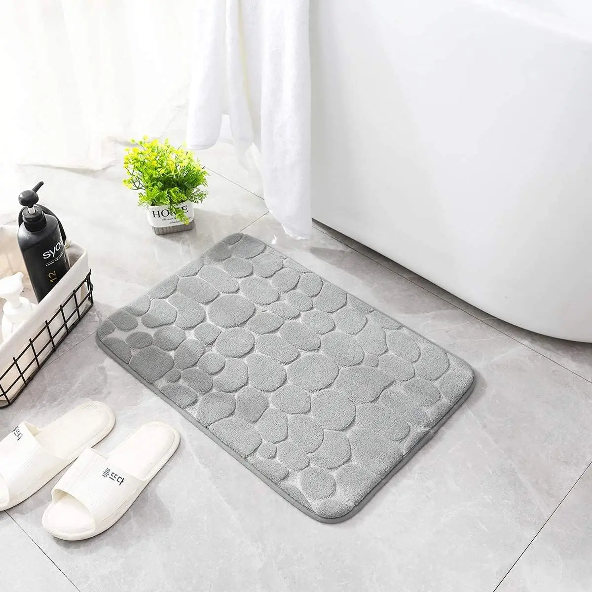 Non-Slip Extra thick Bath Mat, Bathroom Water Absorbent for Tub Toilet ,Floor Cobblestone Memory Foam Bathroom Mat