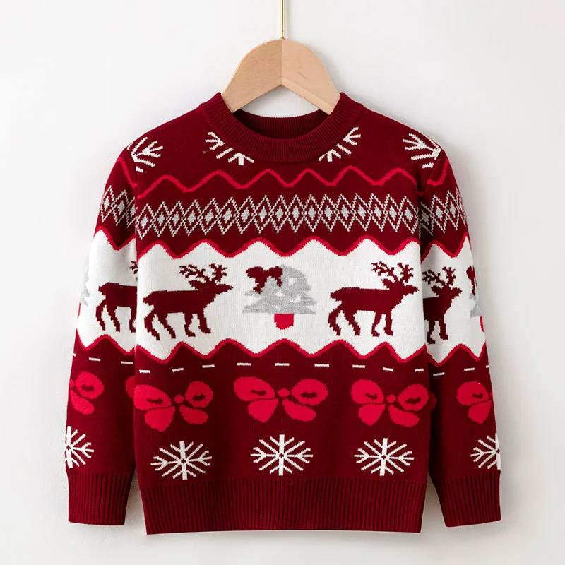 Winter Christmas Sweater Boys Girls Xmas Print Knit Pullover Cotton Sweatshirts Autumn Kids Clothing Knitwear 2-6 Years