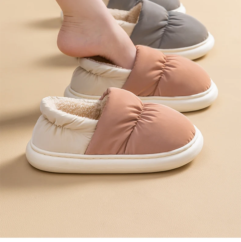 Damen-Fersenbedeckungs-Fleece-Hausschuhe, herunterlaufende Stoffschuhe, rutschfeste Winter-Hausschuhe mit weicher Sohle für den Heim- und Außenbereich – Detail 16