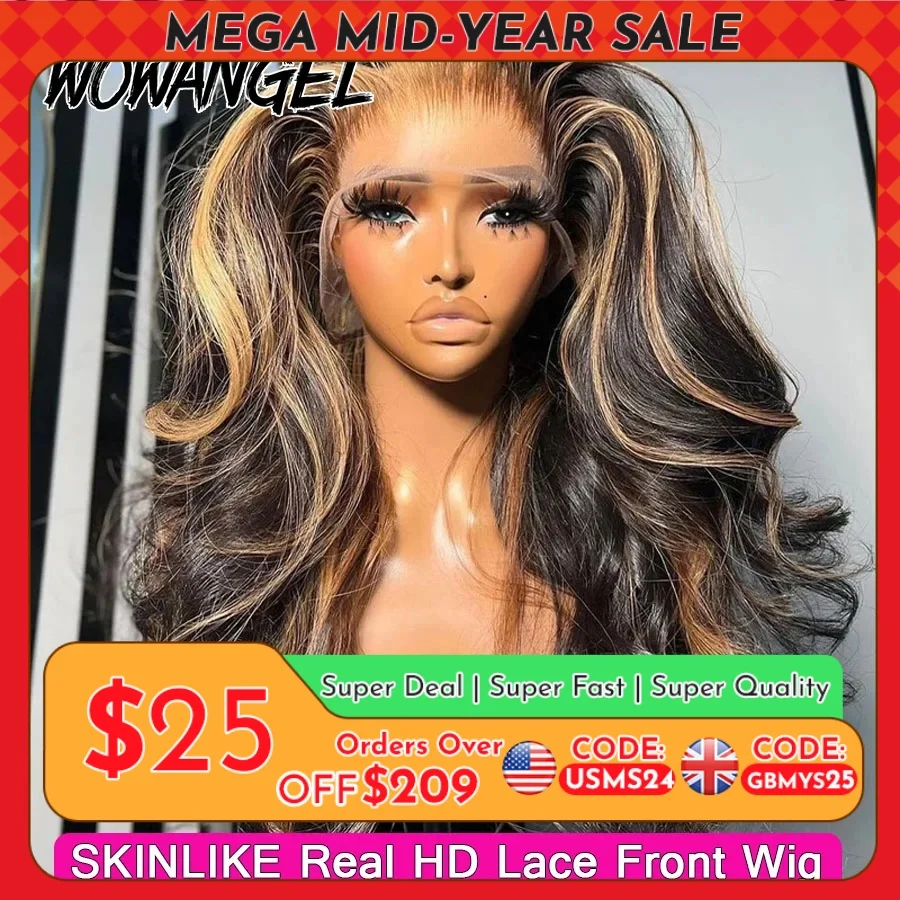 1B27 Highlight Colored Wig 13x6 HD Lace Frontal Human Hair Wig 34inch Body Wave Melt Skin 13x4 Full Frontal Wig Brazilian Hair