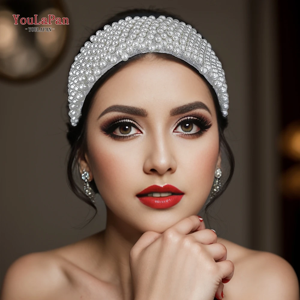 

TOPQUEEN Pearls Wide Headband Bridal Wedding Hair Accessories Handmade Beaded Woman Gatherings hair hoops Bride Headwear HP636