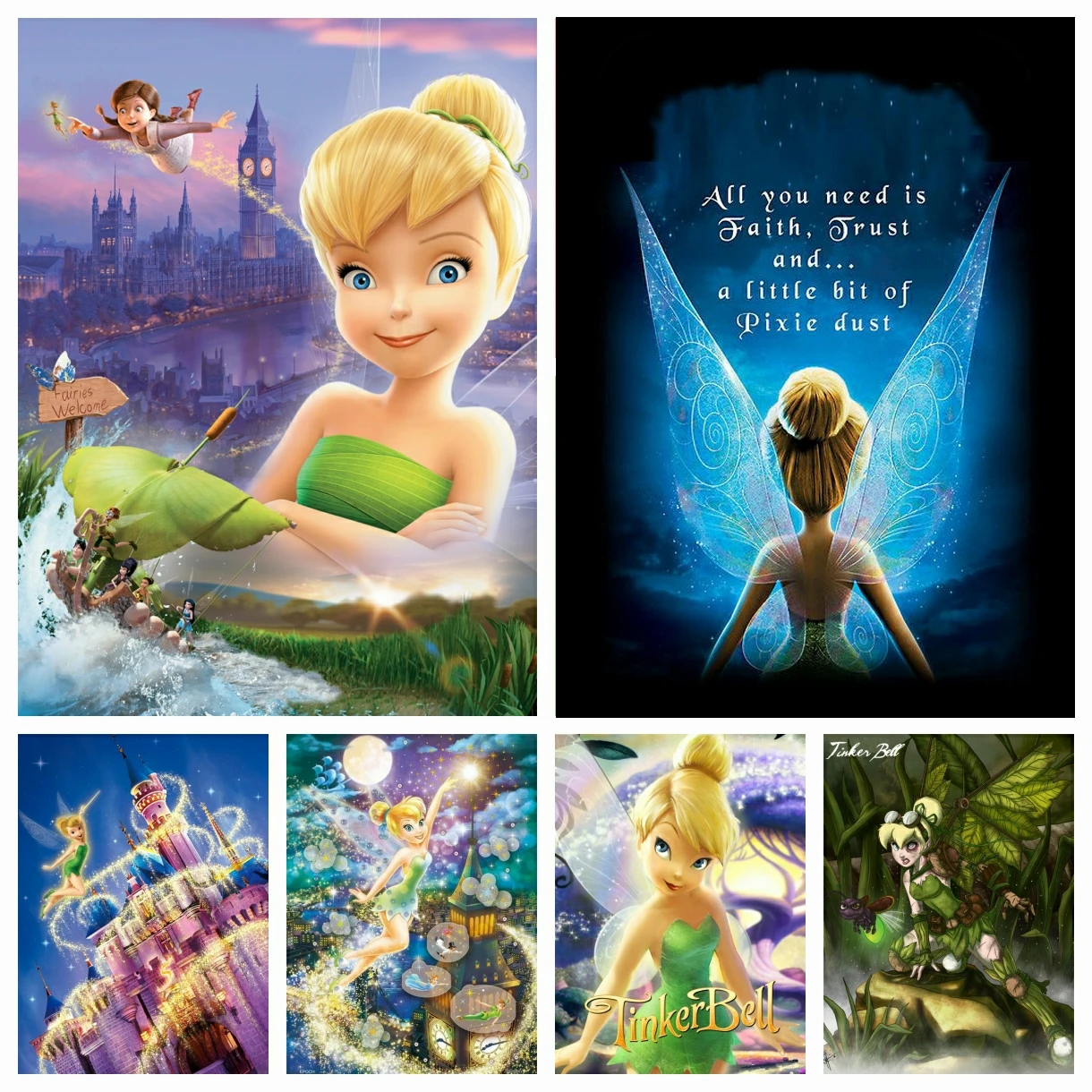 Disney Fairies Tinker Bell DIY Diamond Painting Embroidery Mosaic Picture Cartoon Cross Stitch Needlework Rhinestone Home Decor