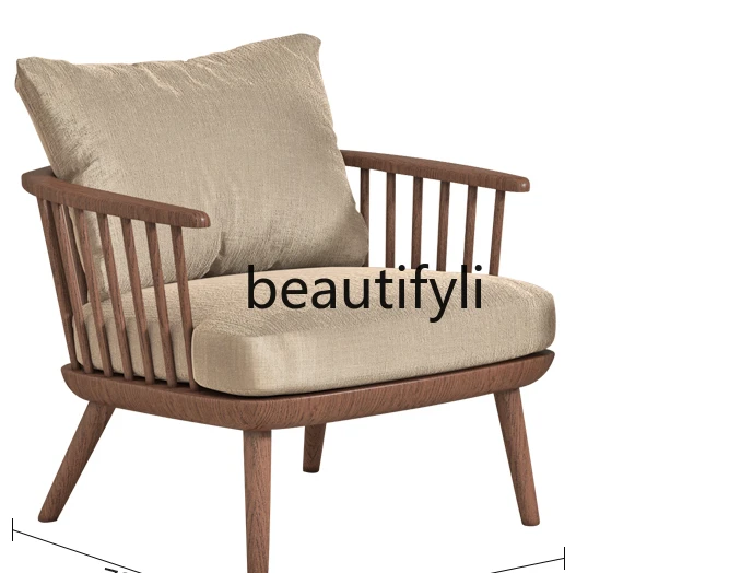 

Modern Chinese sofa chair ash wood solid wood single leisure sofa balcony single sofa