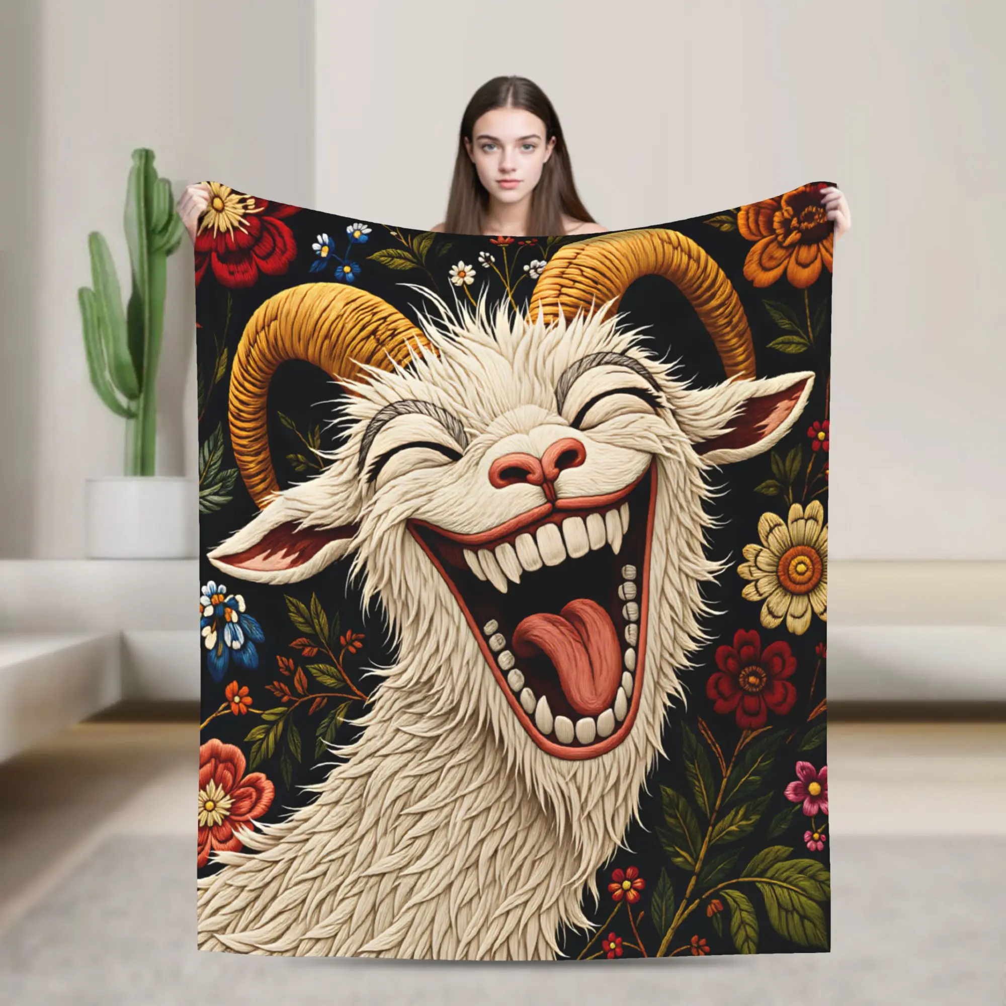 Screaming Goat  Flannel Blankets  Warm Soft Throw Blanket for Living Room Decorative Fluffy Bedspread Sofa Bed Cover