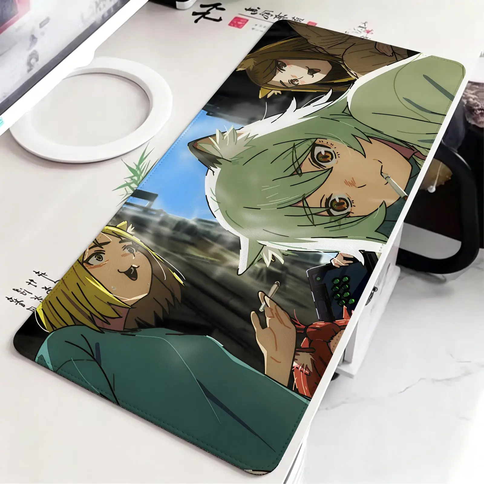 Chainsmoker Cat Mouse Pad Esports gaming mouse pad, stitched edge computer desk mat,anime style desktop mouse mat