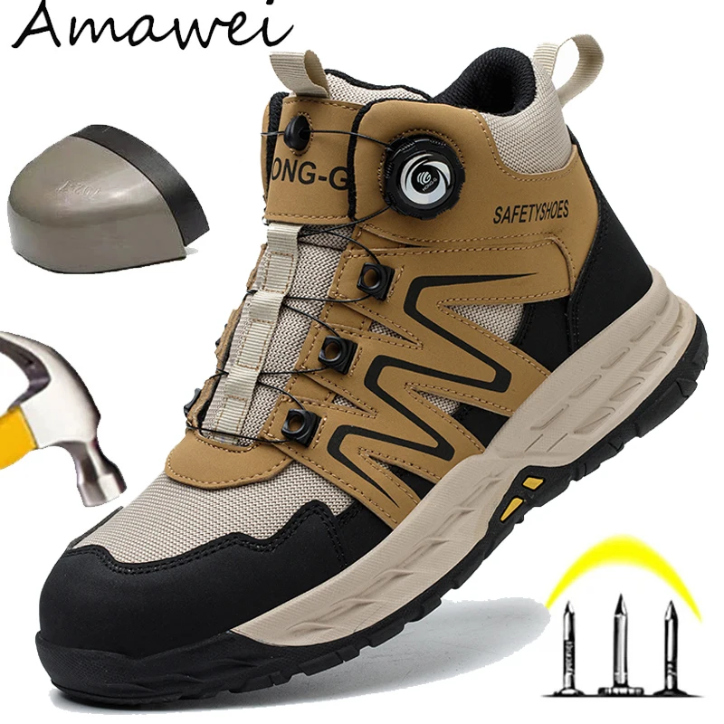 Mens Safety Shoes Indestructible Work Shoes Steel Toe Anti-Punctur Protective Work Boots Safety Non Slip Construction Work Shoes