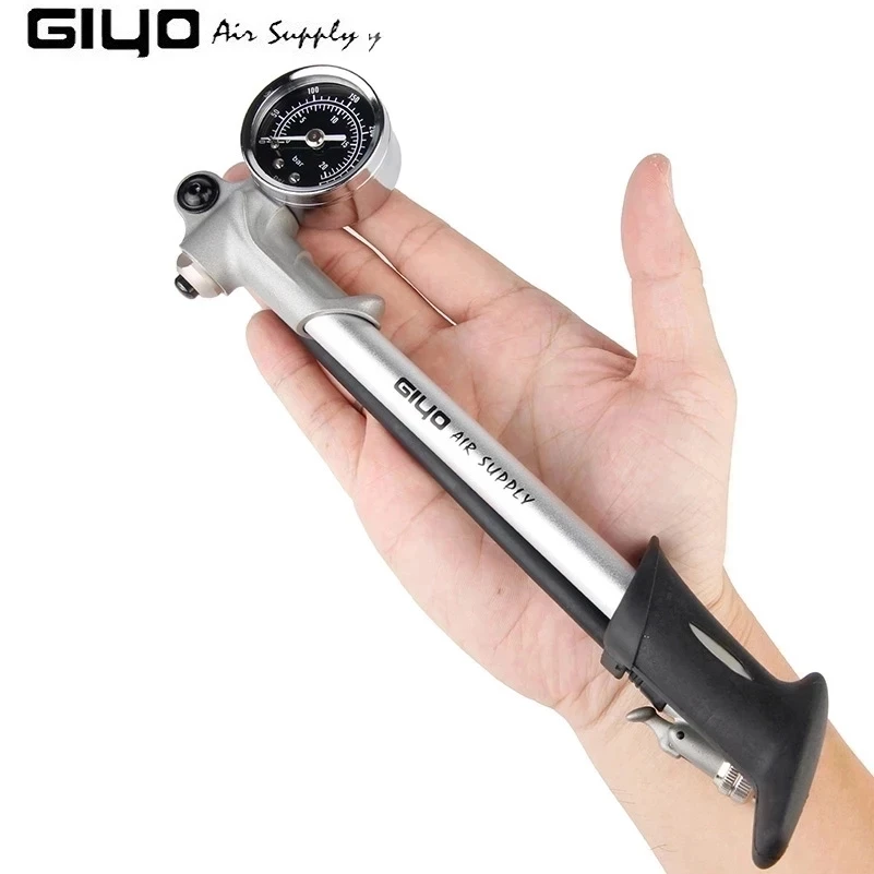 GIYO GS-02D/PT High-pressure Pump Foldable Bike Air Shock Pump MTB Mini Pump with Lever Gauge for Bicycle Fork & Rear Suspension