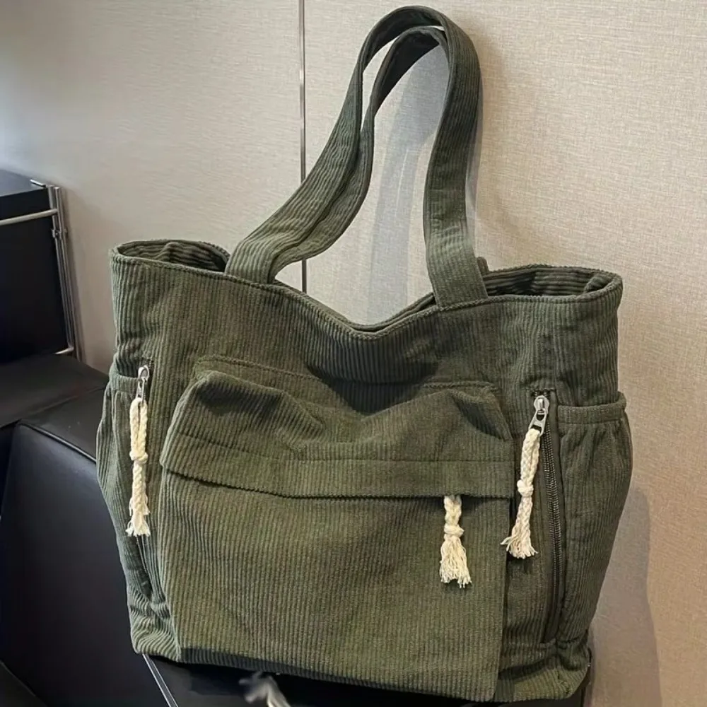 Cord-Umhängetasche mit großer Kapazität, lässige Tragetasche mit mehreren Fächern, vielseitige Pendeltasche für Frauen – Detail 8