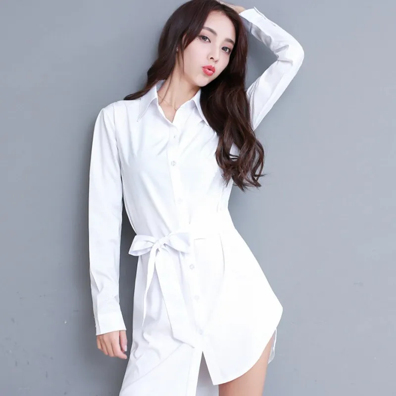White Long irt Women's Loose Fit Polyester Fiber Casual Sle Traditional Han Fan BF Wind Faion Ladies Premium Clothing