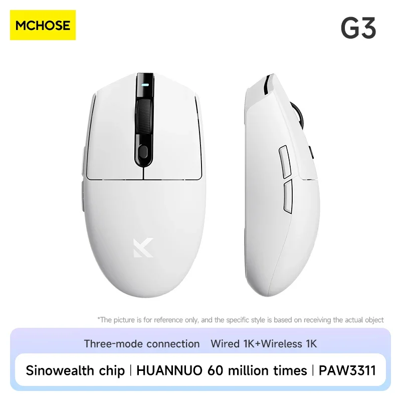 Mchose G3 Wireless Mouse 2.4g Bluetooth 8K Gaming Office Mouse Three-mode Lightweight Paw3395 Ergonomic Design 26000dpi 650ips