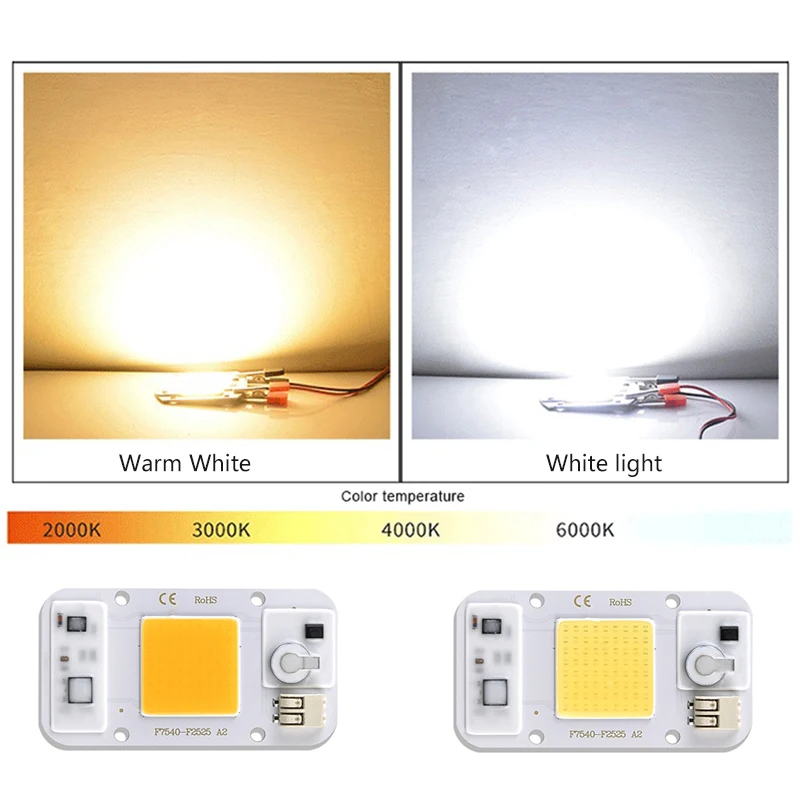 LED COB Chip 20W 30W 50W AC 220V High Voltage Drive Free Welding Warm White Surface Light Source Module for Floodlight Spotlight