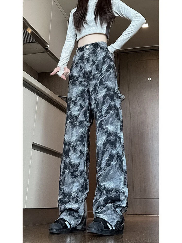 

Camouflage Workwear Jeans Men's American Retro Hiphop Pants Cool Straight Leg Wide Leg Pants Durable Loose Fit Youth Fashion