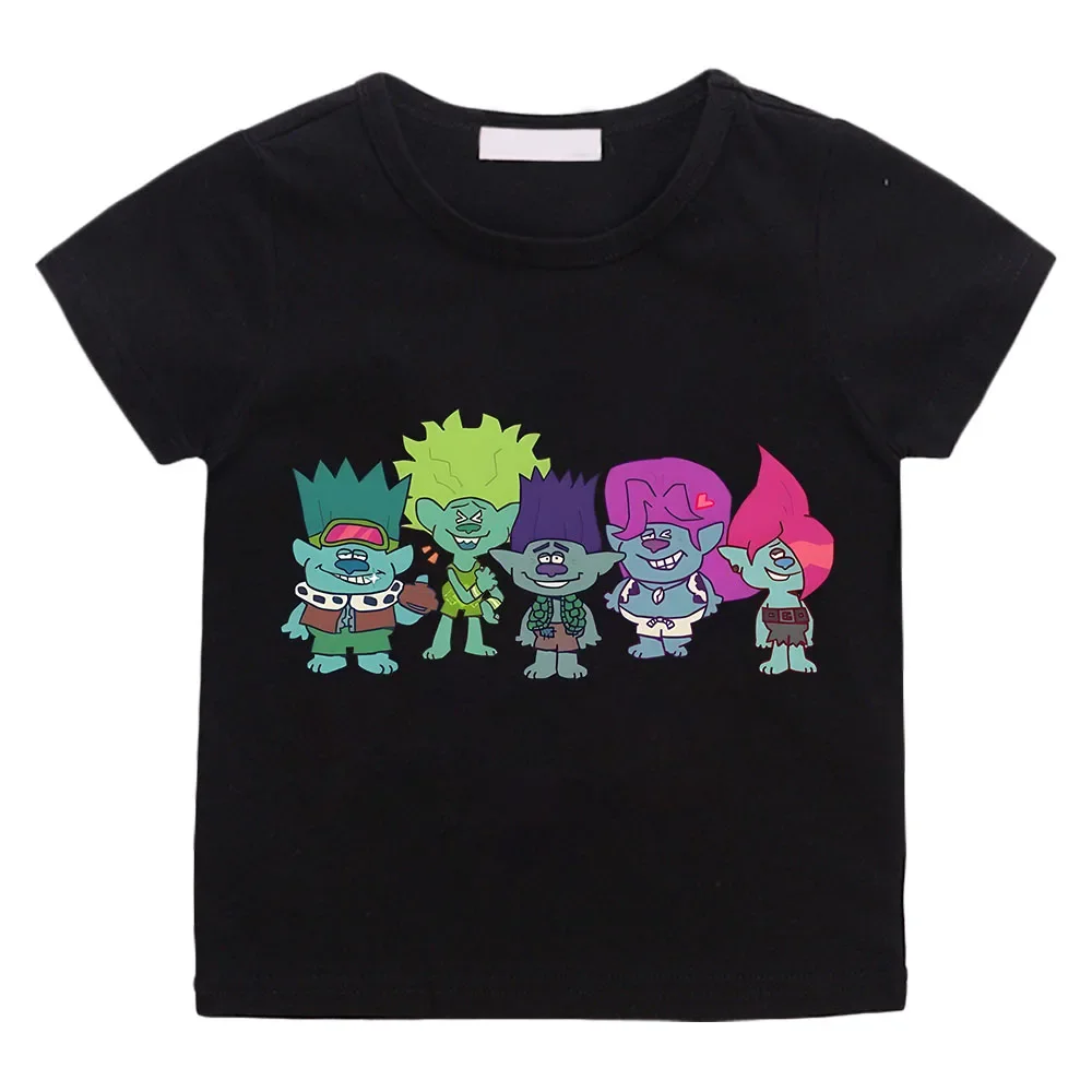 2024 New Unisex Kids Clothes Trolls Print T-shirt Girls/Boys Kawaii Children Clothing Anime Manga T Shirts Summer Kids Outfits