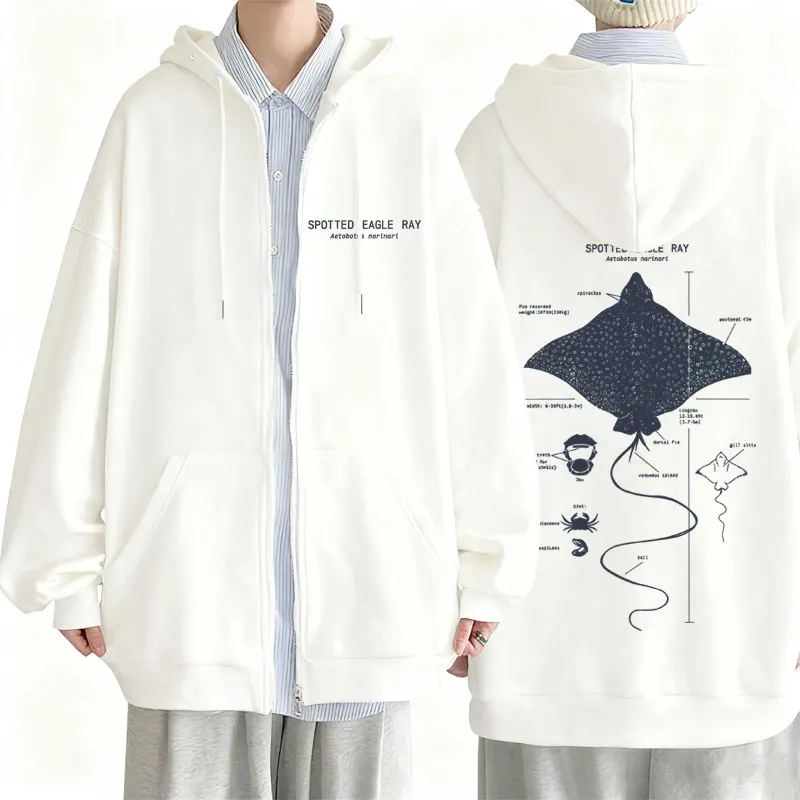

Marine Animals Spotted Eagle Ray Anatomy Print Zipper Hoodie Men Women Casual Funny Hoodies Male Vintage Oversized Zip Up Jacket