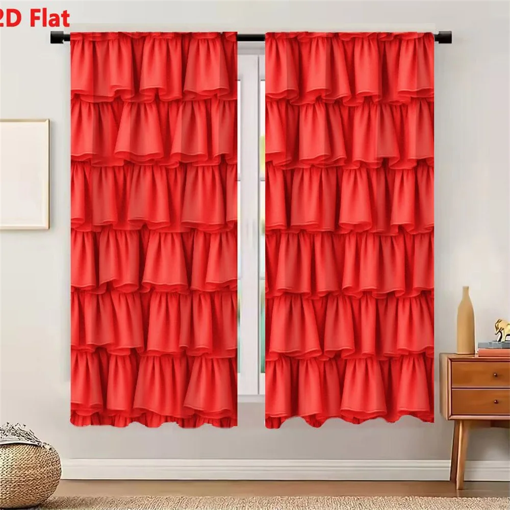 2Pcs Curtains 2D Flat Seamless Pattern Of Red Ruffled Fabric With Evenly Spaced Folds And Repetitive Layered Design Creating Tex