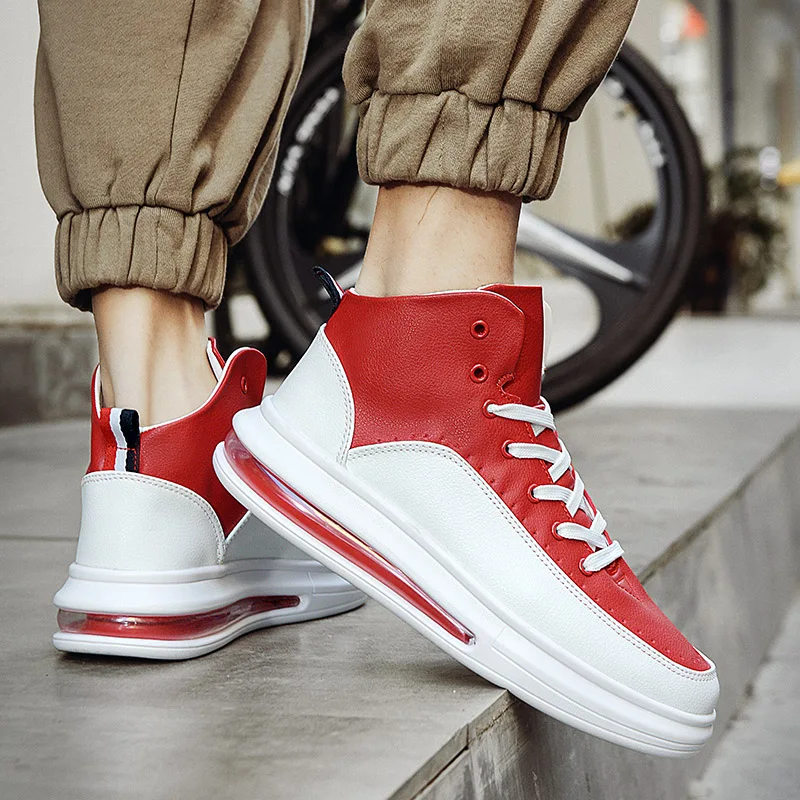 Fashion Red and White Shoes For Men Unisex Platform Casual Shoes Sneakers High top Leather Sneakers Men Air Cushion Sports Shoes