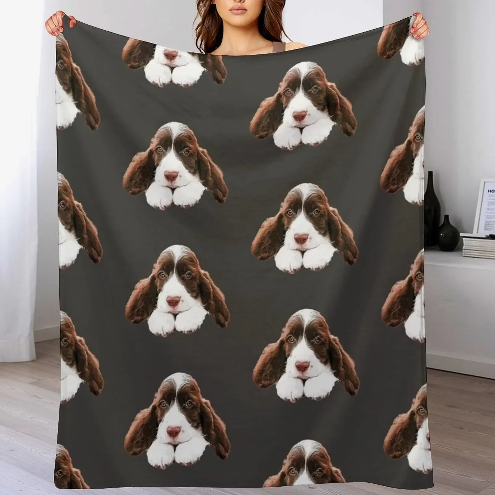 Springer Spaniel Cute Puppy Paws Throw Blanket Spring Fall Cozy Throw Blanket for Couch