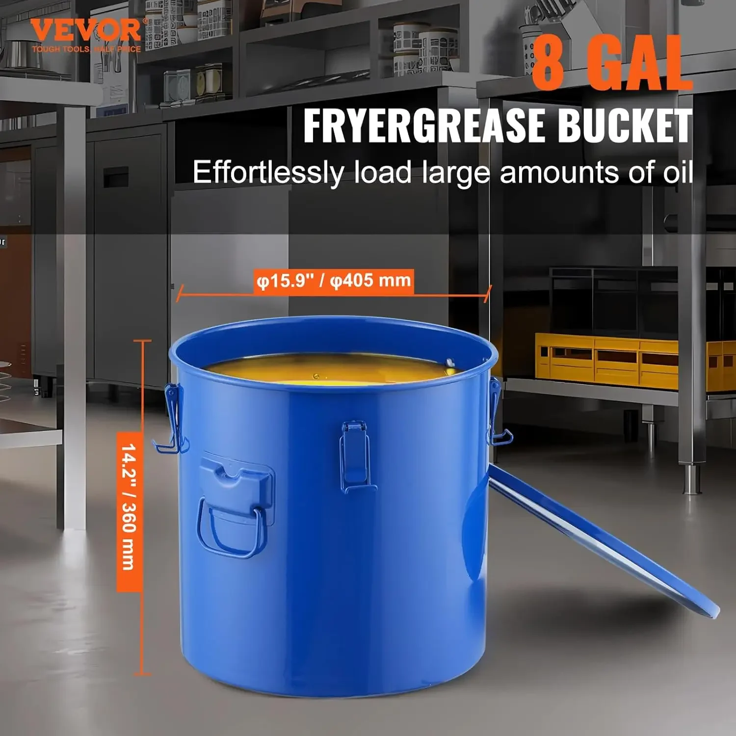 Fryer Grease Bucket, 10 Gal Oil Disposal Caddy Carbon Steel Fryer Oil Bucket with Rust-Proof Coating, Oil Transport Container wi