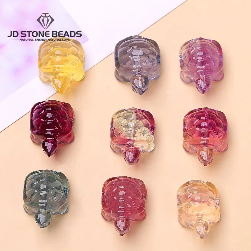 10 Pcs/lot Natural Fluorite Turtle Shape Carved Bead With Hole For Jewelry Making Diy Bracelet Necklace Cartoon Accessory