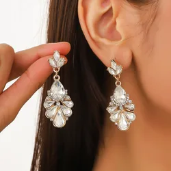 French Elegant Retro Earrings Palace Light Luxury Exaggerated Crystal Zircon Gemstone Drop Earrings Fashion Jewelry for Women