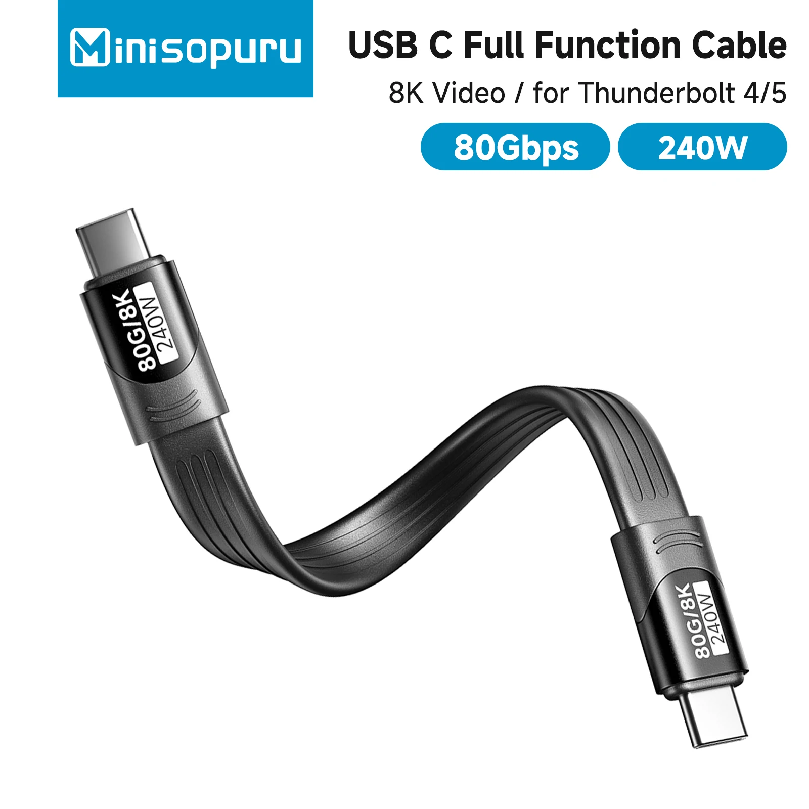 

Minisopuru Short USB C Full Function Cable 80Gbps 8K Video & PD 240W Fast Charging Cable for Thunderbolt 4/5 iPhone Laptop SSD