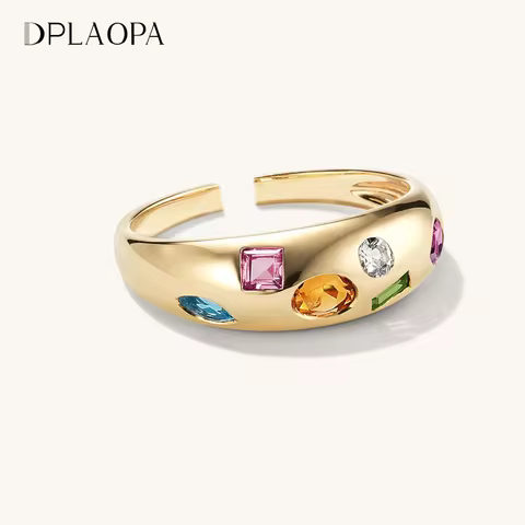 DPLAOPA 925 Sterling Silver Gold Rainbow CZ Colorful Resizable Ring Adjustable Women luxury Fine Jewelry