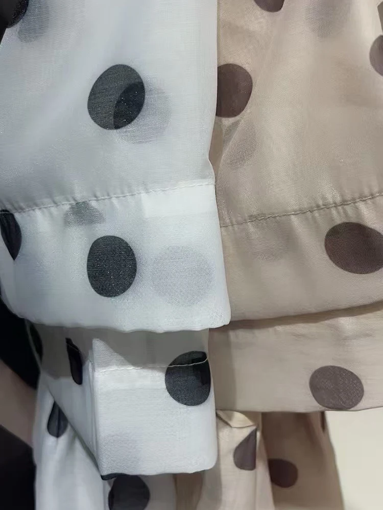 Retro polka dot print esticado-cintura camisa curta conjunto de duas peças para o verão 2025 roupas femininas + multi-camadas saia solta conjunto