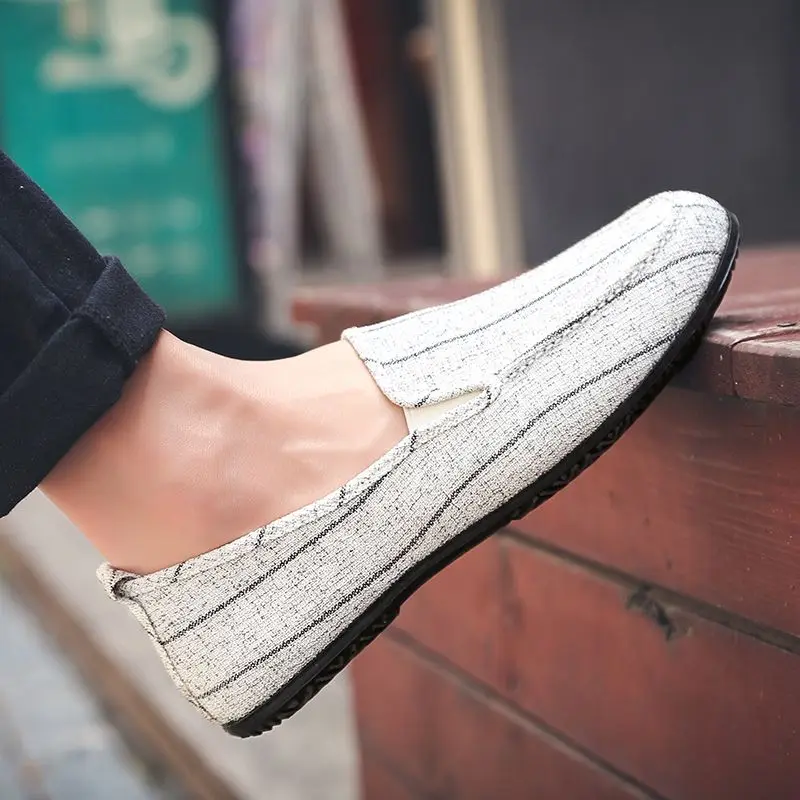 Mens 2026 Spring Summer Breathable Canvas Slip on Loafers Casual Driving Moccasins Single Layer Shoes
