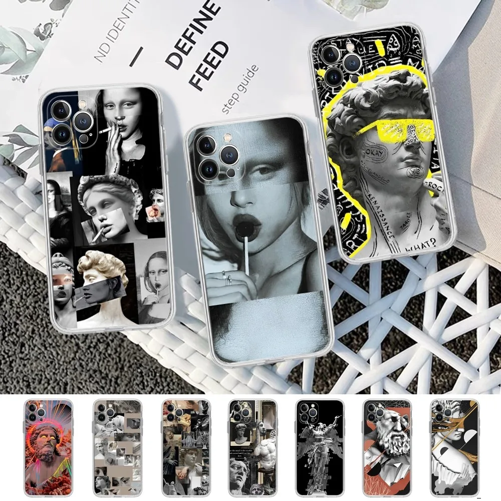 Art Aesthetic Statue David Mona Lisa Phone Case for iPhone 8 7 6 6S Plus X SE 2020 XR XS 14 11 12 13 Mini Pro Max Mobile Case