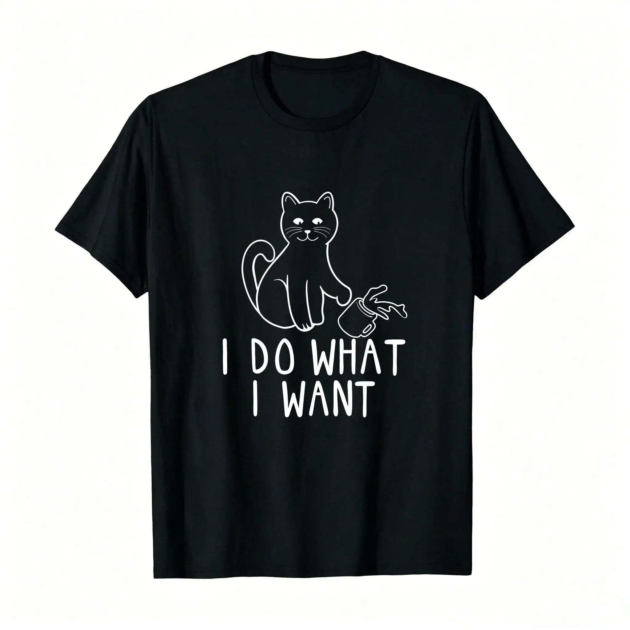 I Do What I Want Funny Cat Lover Kitten Kitty Tee Breathable and Breathable Short-Sleeved Round-Neck Women Comfortable Loose Tee